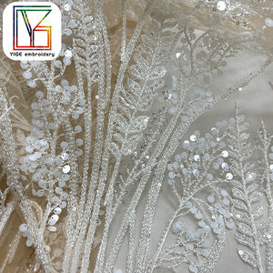 Lüks ağır nakış ile boncuklu pullu gelin tül dantel kumaş afrika düğün için 3D boncuk örgü dantel kumaş akşam elbise - Product Image 4