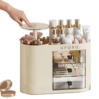 UFORU Boîtes de maquillage réglables en hauteur, boîte de rangement en plastique pour maquillage avec tiroir, brosses, contenants pour cosmétiques, organisateur de maquillage