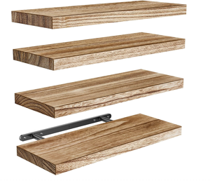 Thiết lập của 4 mộc mạc gỗ nổi kệ treo tường sắt Rack hiển thị cho trang trí nội thất và nhà bếp sử dụng có thể gập lại thiết kế - Product Image 1