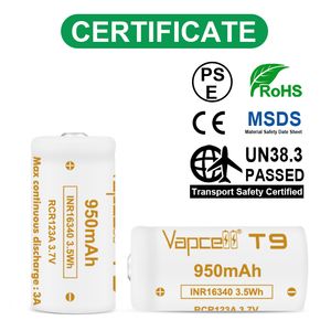Vapcell Rcr123a 16340 T9 플랫 탑 3.7V 950mAh 고용량 충전식 배터리 CR123a 교체용 미니 선풍기 배터리 - Product Image 4