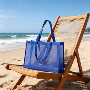 Blank Nylon Mesh Tote <b>Large</b> Capacity Reusable Shopping Net <b>Bag</b> With Handles Custom Logo Printing for Grocery <b>Beach</b> Storage - Product Image 1