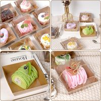 Boîtes en papier kraft brun carrées de 4 pouces, contenants alimentaires avec couvercles transparents sécurisés pour la boulangerie, les sandwichs, les gâteaux, les biscuits, le stockage