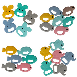 Jouets pour bébés, anneaux de dentition en silicone apaisants, anti-sucettes, lapin, petit éléphant, légumes - Product Image 2