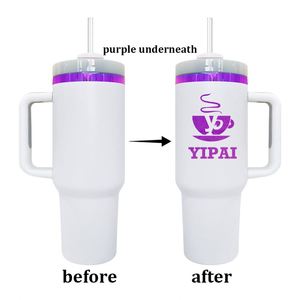 Gobelet de voyage H2.0 40oz noir et blanc avec revêtement en poudre par sublimation et base plaquée violet - Product Image 2