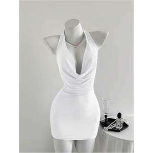 Vestido Mini Bodycon Halter Brillante Personalizado para Mujer, Vestido de Cóctel de Satén Tipo Lápiz con Cintura Natural y Sin Mangas - Product Image 2