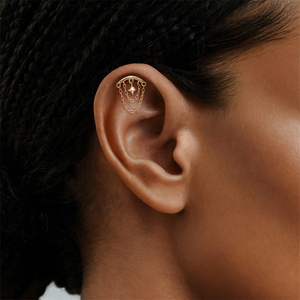 Piercing de cartilage en argent sterling S925 avec chaîne à pampilles et éléments classiques étoile à quatre branches, lune et planète - Product Image 5