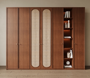 Lüks Modern Bambu Saklama Dolabı, Hasır Örgülü Kapılarla El Yapımı, Yatak Odası İçin Sürdürülebilir Askılı Gardırop - Product Image 3