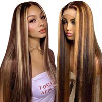 Vente en gros HD transparente pour le devant 13*4 4*4 surbrillance brésilienne alignée P4/27 # droite 12A qualité sans colle bébé cheveux femmes