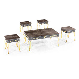 Ensemble de table basse Sahra 4+1 en faux marbre et métal, meubles de salon - Product Image 2