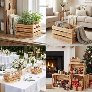 Ensemble de <span class=keywords><strong>6</strong></span> caisses en <span class=keywords><strong>bois</strong></span> décoratives pour l'exposition, paniers en <span class=keywords><strong>bois</strong></span> rustiques de style farmhouse, caisses gigognes décoratives avec poignée pour le rangement - Product Image 3