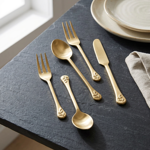 Ensemble de couverts en laiton 5 pièces pour hôtel, restaurant, vaisselle réutilisable, couverts de luxe, compatibles lave-vaisselle, haute qualité - Product Image 1