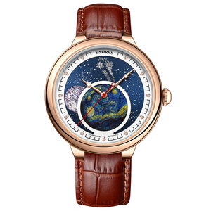 Montres pour hommes personnalisées K009 à prix de gros, montres mécaniques squelette en cuir de luxe avec phase lunaire - Product Image 2