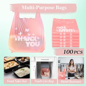 Bolsa de camiseta rosa de agradecimiento con impresión offset, HDPE de 0.48mil de grosor, tamaño supermercado, reciclable, para compras, venta al por menor, directo de fábrica - Product Image 4