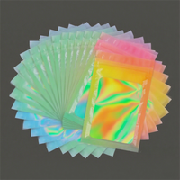 Pochette plate en Mylar personnalisée avec logo imprimé en gravure, résistante à l'humidité, transparente sur une face, auto-scellante, holographique, pour cosmétiques