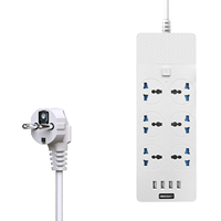 Bande d'alimentation d'extension 6 prises 4 ports USB a pour téléphone tablette cordon de prise de charge 2M prise plate pour bureau à domicile