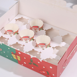 Custom Wholesale 4 6 12 Holes <strong>Christmas</strong> <strong>Gift</strong> <strong>Box</strong> with clear PVC Window and Ribbon for Cupcake Cookies Packaging in Stock - Product Image 6