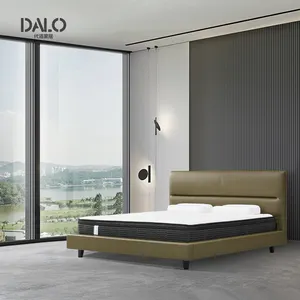 Pemasok furnitur bingkai tempat tidur putih tempat tidur kulit asli berlapis kain tempat tidur Queen mewah Italia ukuran King Double Bed