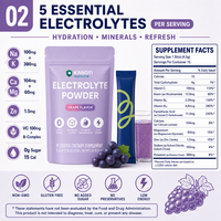 Sachets de poudre d'électrolytes sans sucre, 5 électrolytes, potassium, vitamine C, mélange pour boisson hydratante, saveur raisin, OEM, 15 sachets