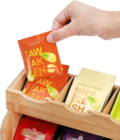 Organisateur de sachets de thé rectangulaire en bambou artisanal avec 9 compartiments et détails sculptés élégants pour la cuisine ou le bureau