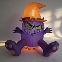 Décoration de jardin effrayante pour Halloween, chat sorcière gonflable multicolore avec chapeau orange et imprimé chauve-souris, lumières LED, 6-8 pieds, pour extérieur