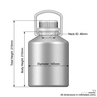 Bouteille en aluminium de qualité médicale de 2,6 L avec poignée, conteneur d'huile essentielle de 2600 ml, finition argent brossé