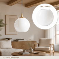 Abat-jour en verre blanc laiteux dépoli de petite taille, style globe, pour suspension simple, fourni directement par l'usine