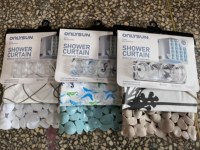 Ensemble rideau de douche et tapis de bain PEVA antidérapant, imperméable, résistant à la moisissure, motif imprimé, rideau de bain avec 12 crochets et œillets métalliques anti-rouille