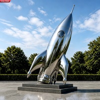 Sculpture de fusée spatiale YOUFINE en acier inoxydable poli miroir, statue métallique pour musée scientifique, décoration de parc extérieur