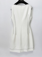 A12309 Robe Courte Blanche d'Été de Qualité avec Perles 3D Scintillantes et Paillettes, Sans Manches, Taille Haute, Imprimée Décontractée, Nouvelle Arrivée