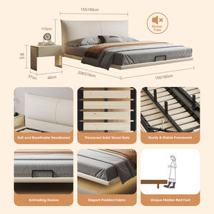 Lujo minimalista de madera maciza LED flotante moderno dormitorio muebles único diseño flotante acolchado cabecero de madera marco de la cama - Product Image 6