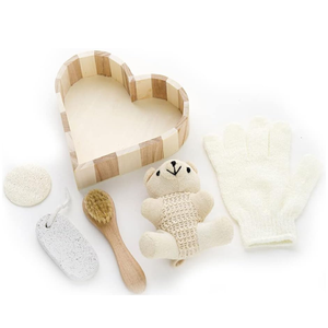 Prácticas esponjas pequeñas Luffa en forma de corazón elegante depurador de baño de pies cuidado juego de almohadillas de madera herramientas de maquillaje limpiador para Hotel Spa - Product Image 2