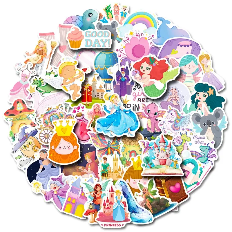 50 Pièces De Dessin Animé Mignon Princesse Fille Étiquette Autocollant Pour Enfants Fille Cahier Téléphone Bricolage Autocollants Imperméables Décoratifs