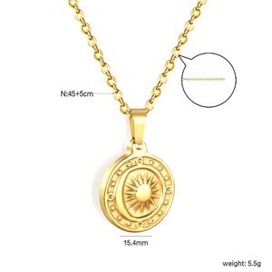 Collar de Moda con Colgante Redondo de Moneda y Estrella, de Acero Inoxidable con Baño de Oro de 18K, y Abalorios de Corazón Azul para Mujer - Product Image 5