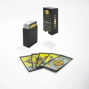 Pabrik dicetak kertas emas Foil mewah laci dek Tarot manufaktur permainan ramalan kartu Tarot dengan buku panduan