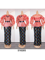Robe de Fête de Noël Longue en Grande Taille pour Femmes, Style Européen Américain, avec Ceinture Perles Africaines et Effet Explosif