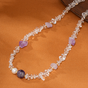 Collier en <span class=keywords><strong>perles</strong></span> de quartz améthyste naturel et de quartz clair, <span class=keywords><strong>perles</strong></span> d'eau douce, plaqué or 18 carats pour femme CL26-145 - Product Image 5