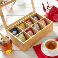 Boîte à thé en bambou avec couvercle magnétique, boîte de rangement pour thé, coffre en bois avec 8 compartiments, boîte à thé avec fenêtre en verre