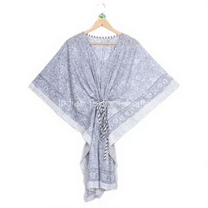 A2ZCraftBazar Boho V-Neck Sleeveless Short Eco-friendly Floral Cotton Hand Block Printed Regular Wrap Tie Front Summer Dress - Product Image 1