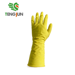 <span class=keywords><strong>Gants</strong></span> de ménage jaunes imperméables réutilisables en latex avec doublure floquée pour le nettoyage de la cuisine et les travaux ménagers - Product Image 5
