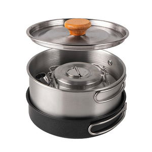 Ensemble de casseroles de camping en acier inoxydable avec revêtement antiadhésif, empilables, pour pique-nique et cuisine en plein air, avec bouilloire - Product Image 6