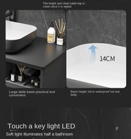 Meuble-lavabo mural moderne avec miroir LED intelligent, plateau en PVC imitation pierre et structure en acier pour salle de bain