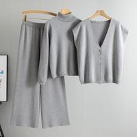 Ensemble trois pièces décontracté automne style européen et américain : cardigan, gilet et pull élégant à col en V, tricoté ample et infroissable