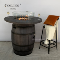 Table de foyer extérieur en forme de baril de whisky, résistante à la rouille, au propane, avec réservoir intégré