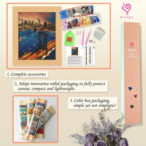 Pintura de Diamantes Paisaje Urbano Puente Nocturno, Kit de Arte DIY con Diamantes Redondos, Decoración de Paisaje Enmarcado Rectangular - Product Image 3