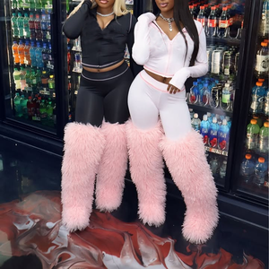 أحذية نسائية طويلة فوق الركبة من فرو منغوليا لموسم ماردي غرا، أحذية شتوية طويلة مبطنة، أحذية طويلة فوق الركبة - Product Image 6