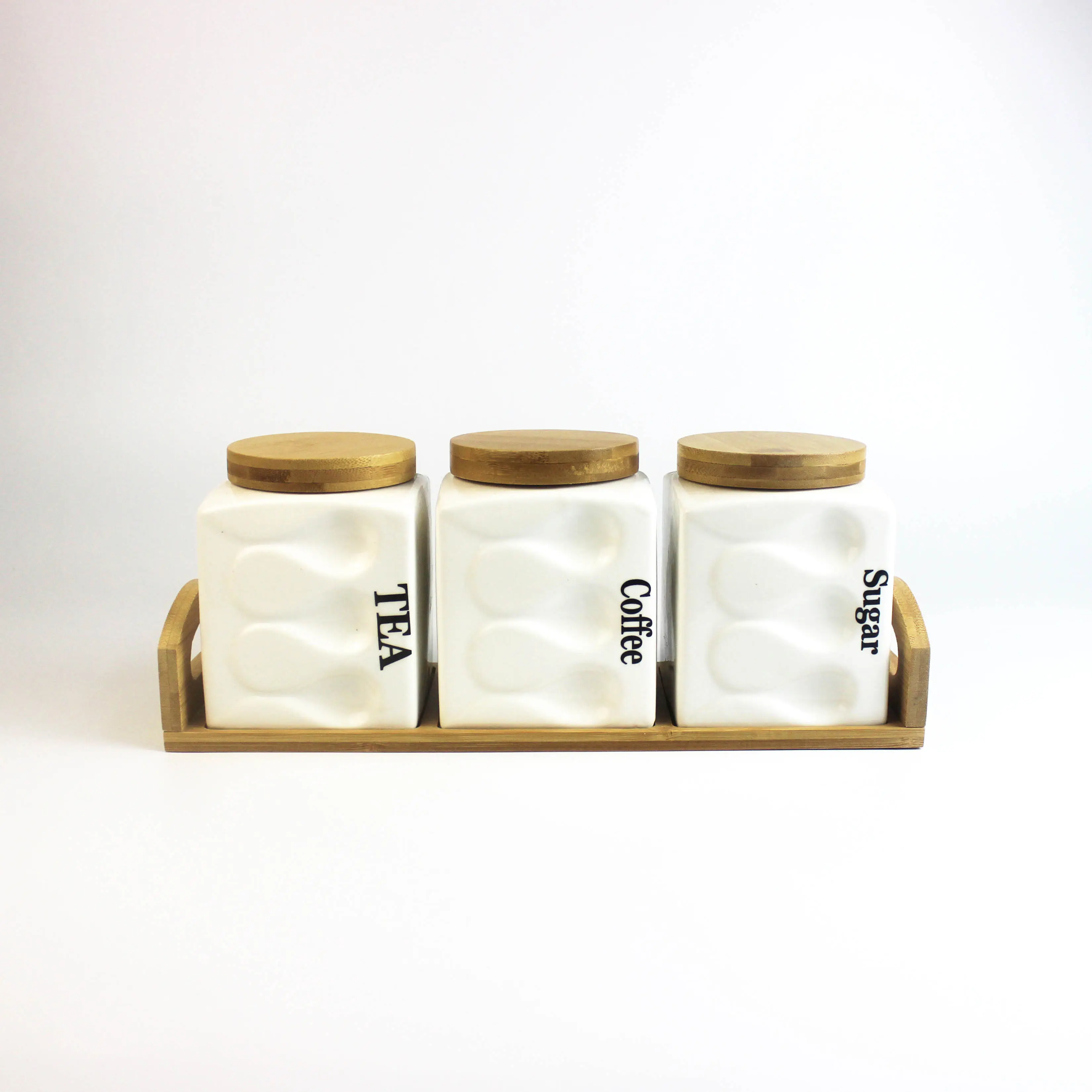 1L Keramik-Gewürz kanister mit großem Fassung vermögen und Bambus deckel und Tablett