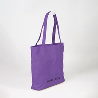 Sac fourre-tout en toile violette de qualité supérieure avec longues poignées, broderie de logo personnalisée, écologique et réutilisable pour les magasins de détail et les boutiques
