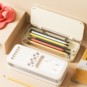 Check In Stationery Box Double Layer Plastic Organizer With Pencil Case And Eraser Storage For Student Use - Product Image 1