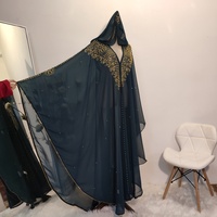Abaya Kaftan de Luxe Personnalisée à Perles Taille Unique avec Capuche Diamantée en Mousseline Couleur Unie Respirante Automne/Printemps pour le Ramadan