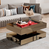 Table basse miroir gris fumé avec cheminée électrique intégrée, idéale pour la décoration de salon – Meuble miroir tendance pour la maison